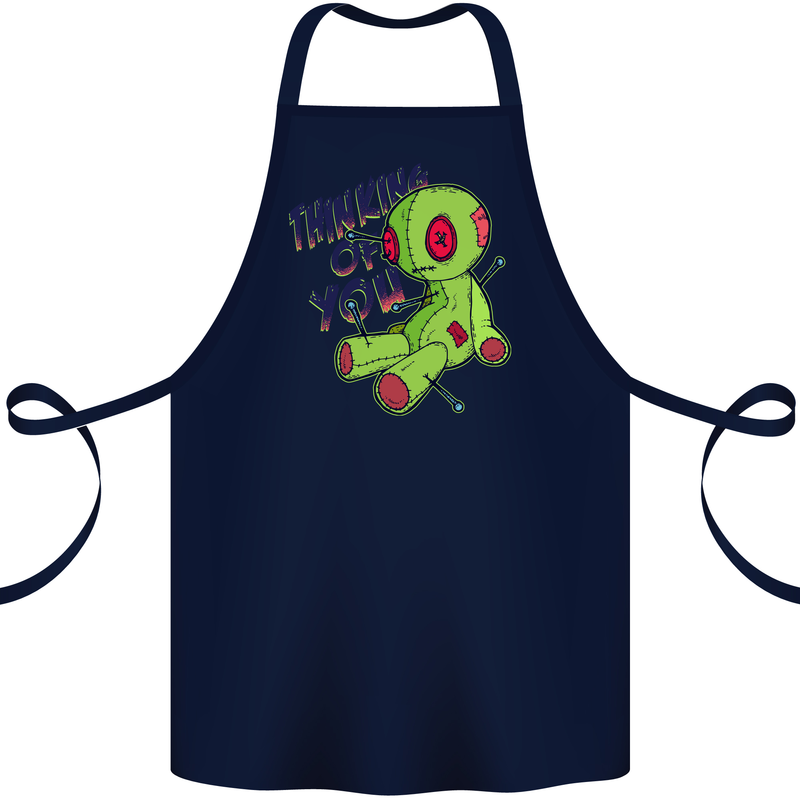 Voodoo Doll Thinking of You Halloween Black Magic Cotton Apron 100% Organic Navy Blue