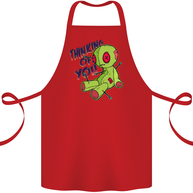Voodoo Doll Thinking of You Halloween Black Magic Cotton Apron 100% Organic Red