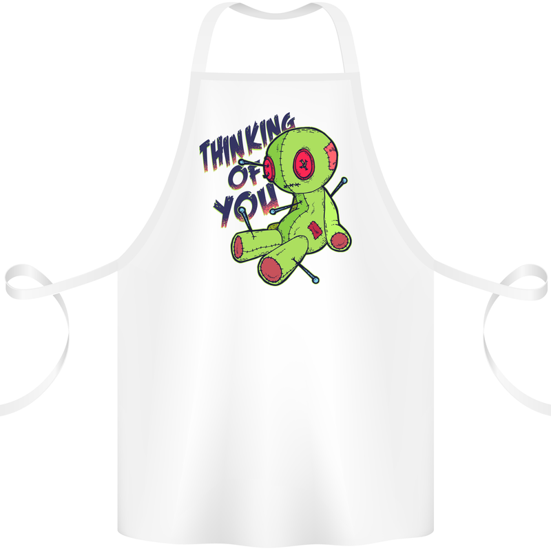 Voodoo Doll Thinking of You Halloween Black Magic Cotton Apron 100% Organic White