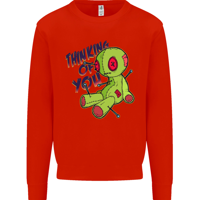 Voodoo Doll Thinking of You Halloween Black Magic Kids Sweatshirt Jumper Bright Red