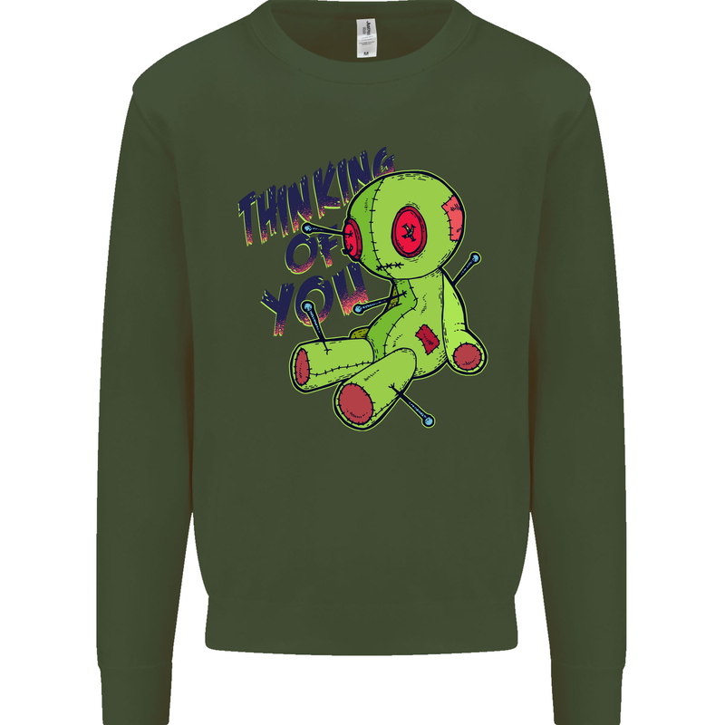 Voodoo Doll Thinking of You Halloween Black Magic Kids Sweatshirt Jumper Forest Green