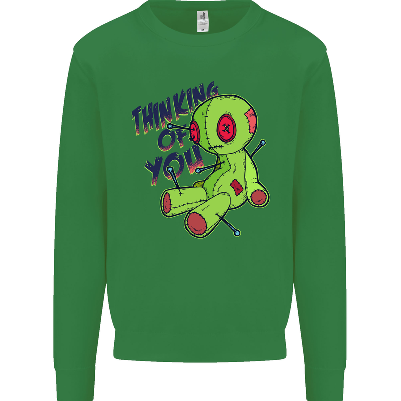 Voodoo Doll Thinking of You Halloween Black Magic Kids Sweatshirt Jumper Irish Green