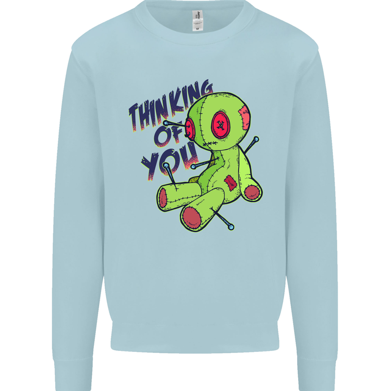 Voodoo Doll Thinking of You Halloween Black Magic Kids Sweatshirt Jumper Light Blue