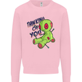 Voodoo Doll Thinking of You Halloween Black Magic Kids Sweatshirt Jumper Light Pink