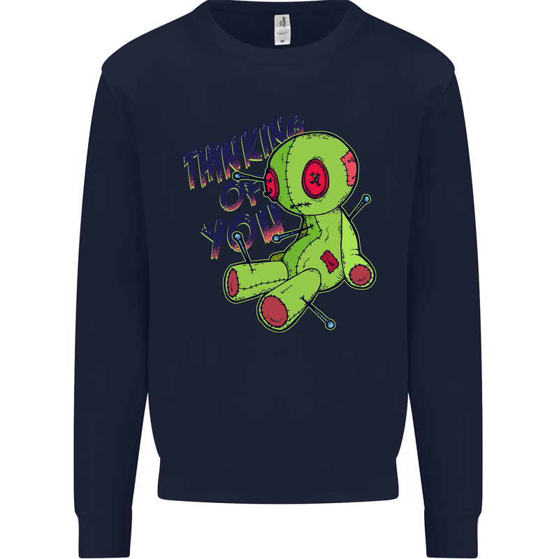 Voodoo Doll Thinking of You Halloween Black Magic Kids Sweatshirt Jumper Navy Blue