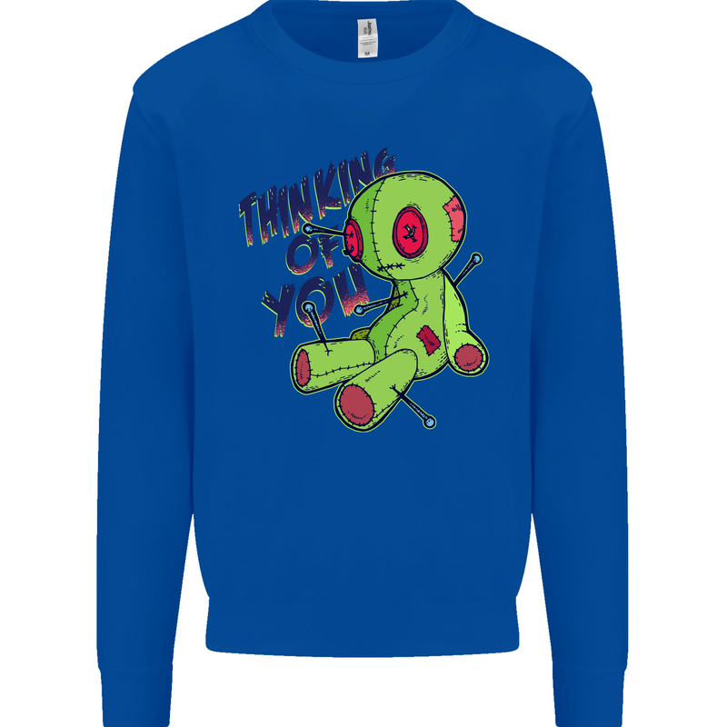 Voodoo Doll Thinking of You Halloween Black Magic Kids Sweatshirt Jumper Royal Blue