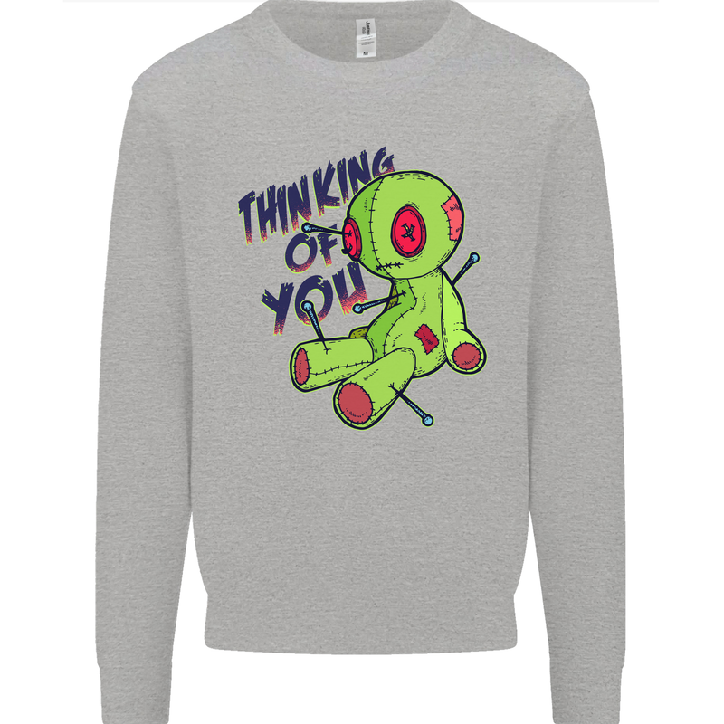 Voodoo Doll Thinking of You Halloween Black Magic Kids Sweatshirt Jumper Sports Grey