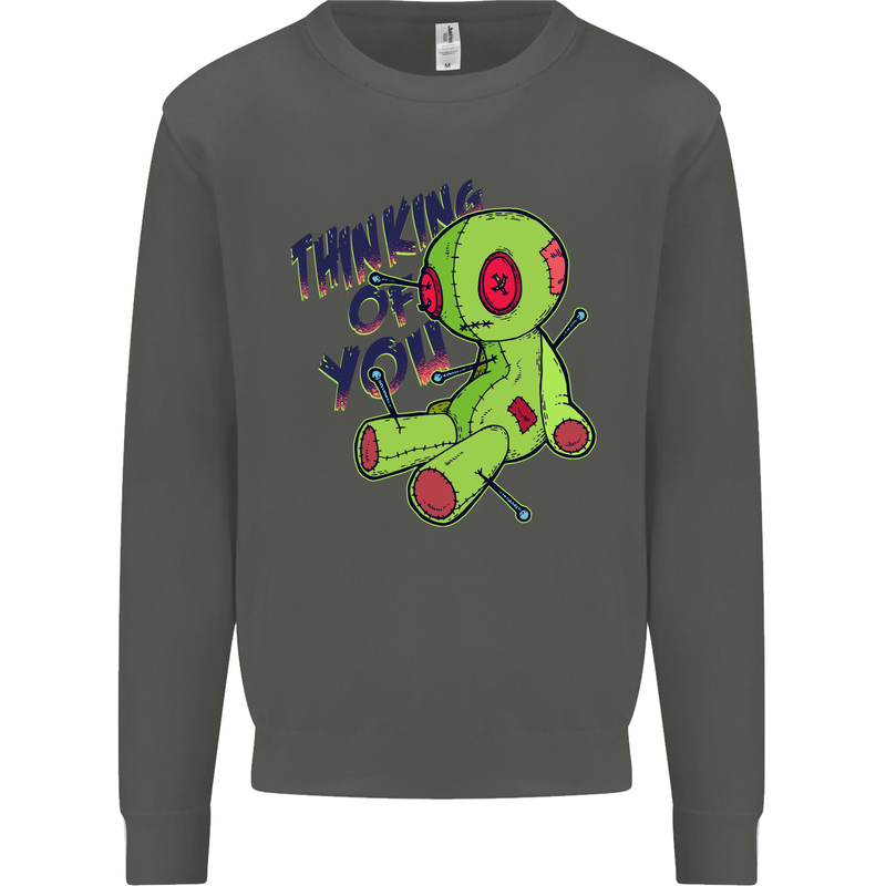 Voodoo Doll Thinking of You Halloween Black Magic Kids Sweatshirt Jumper Storm Grey