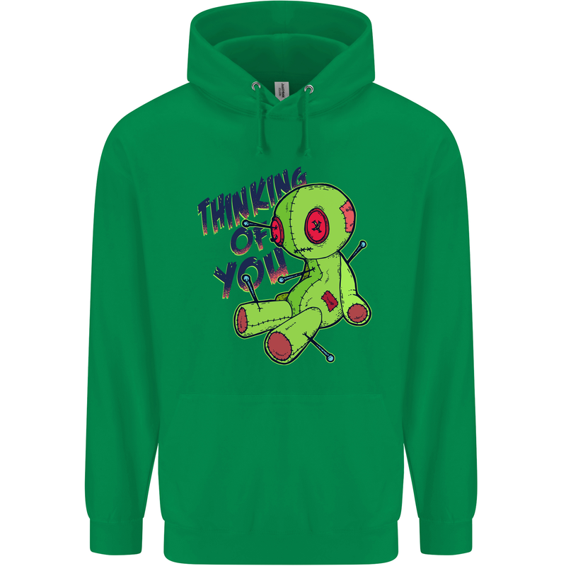 Voodoo Doll Thinking of You Halloween Black Magic Mens 80% Cotton Hoodie Irish Green