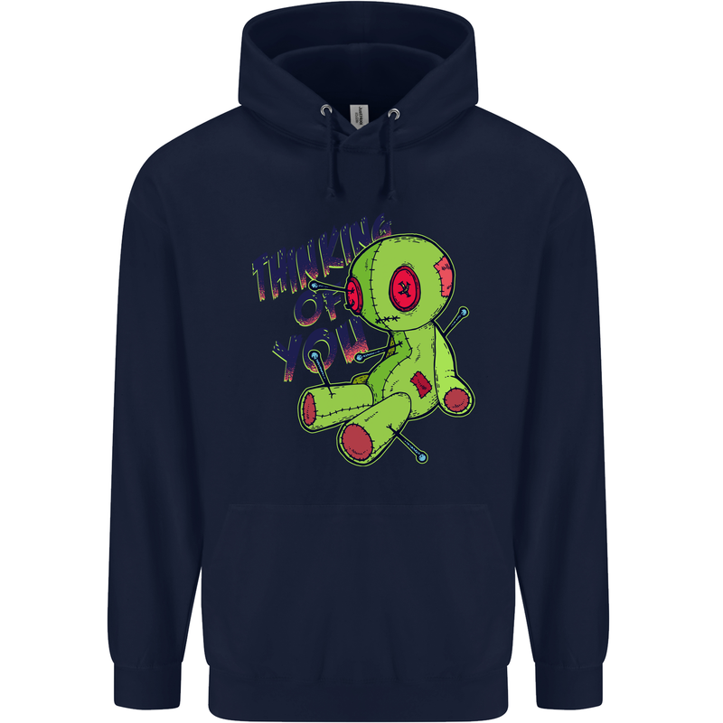 Voodoo Doll Thinking of You Halloween Black Magic Mens 80% Cotton Hoodie Navy Blue