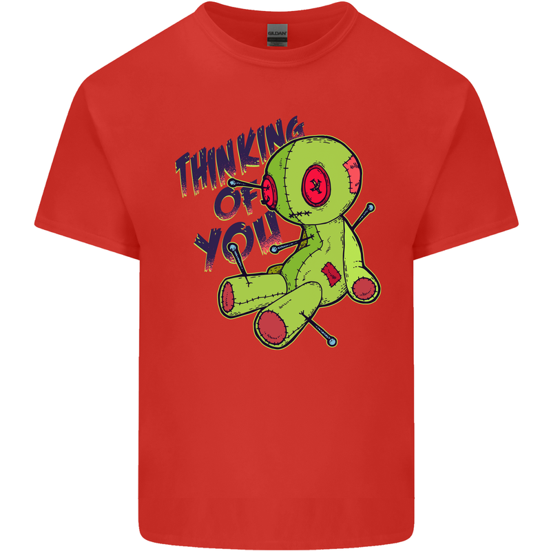 Voodoo Doll Thinking of You Halloween Black Magic Mens Cotton T-Shirt Tee Top Red