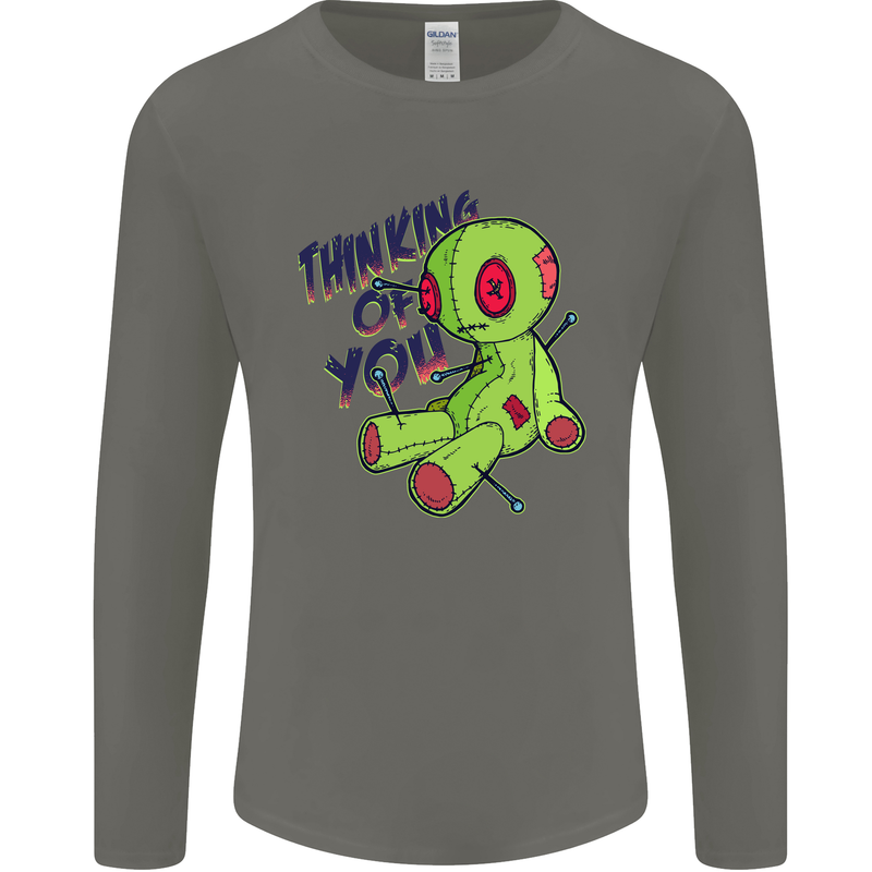 Voodoo Doll Thinking of You Halloween Black Magic Mens Long Sleeve T-Shirt Charcoal