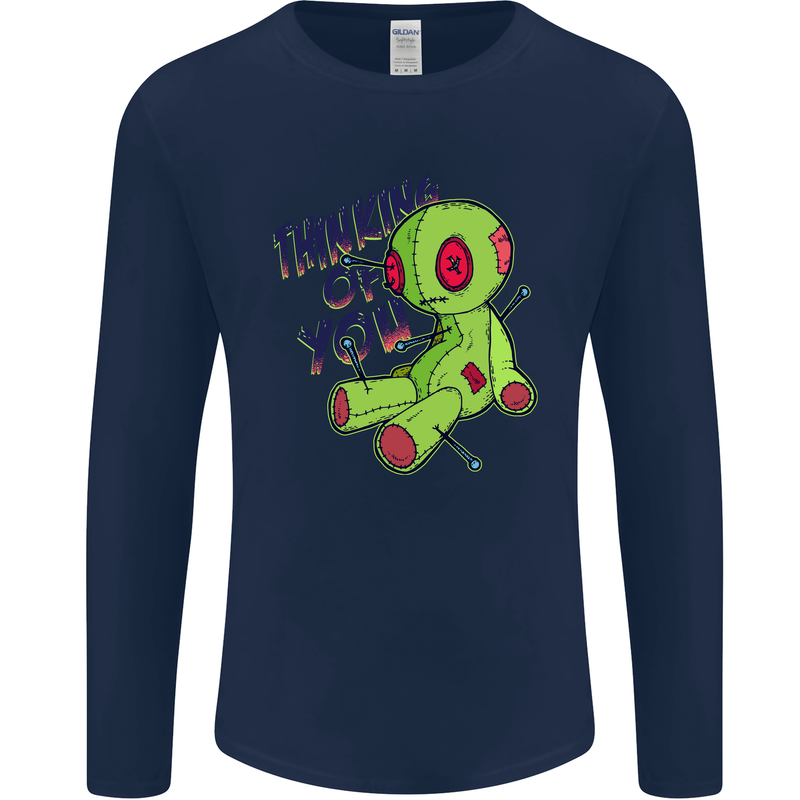 Voodoo Doll Thinking of You Halloween Black Magic Mens Long Sleeve T-Shirt Navy Blue