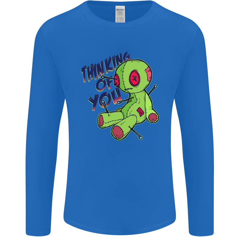 Voodoo Doll Thinking of You Halloween Black Magic Mens Long Sleeve T-Shirt Royal Blue