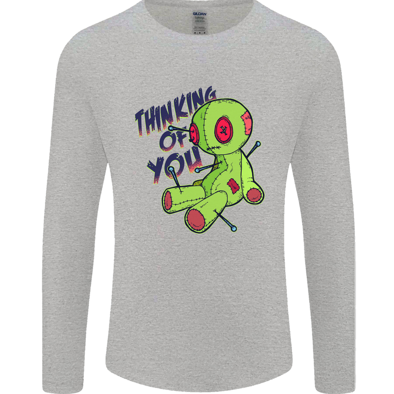 Voodoo Doll Thinking of You Halloween Black Magic Mens Long Sleeve T-Shirt Sports Grey