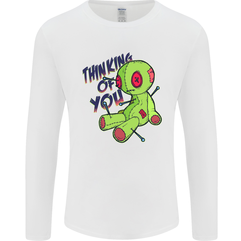 Voodoo Doll Thinking of You Halloween Black Magic Mens Long Sleeve T-Shirt White