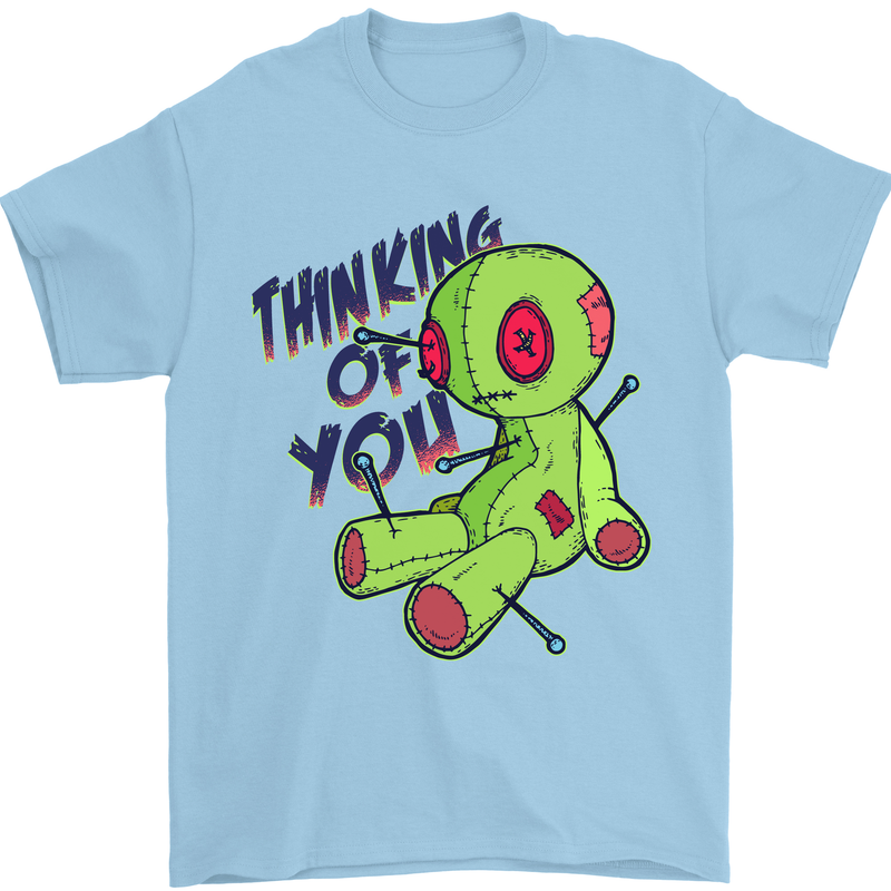 Voodoo Doll Thinking of You Halloween Black Magic Mens T-Shirt 100% Cotton Light Blue