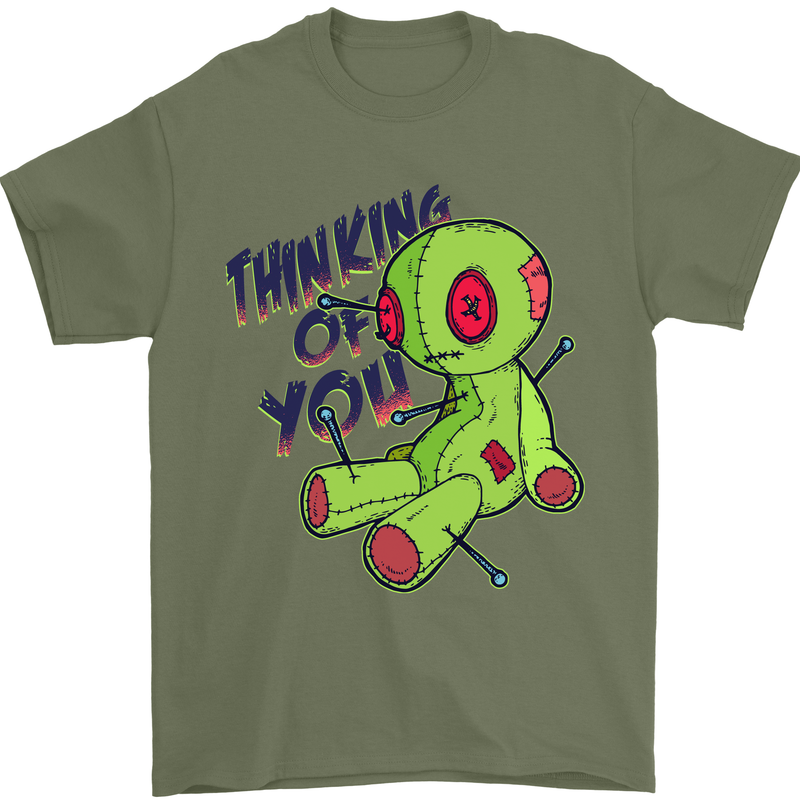 Voodoo Doll Thinking of You Halloween Black Magic Mens T-Shirt 100% Cotton Military Green