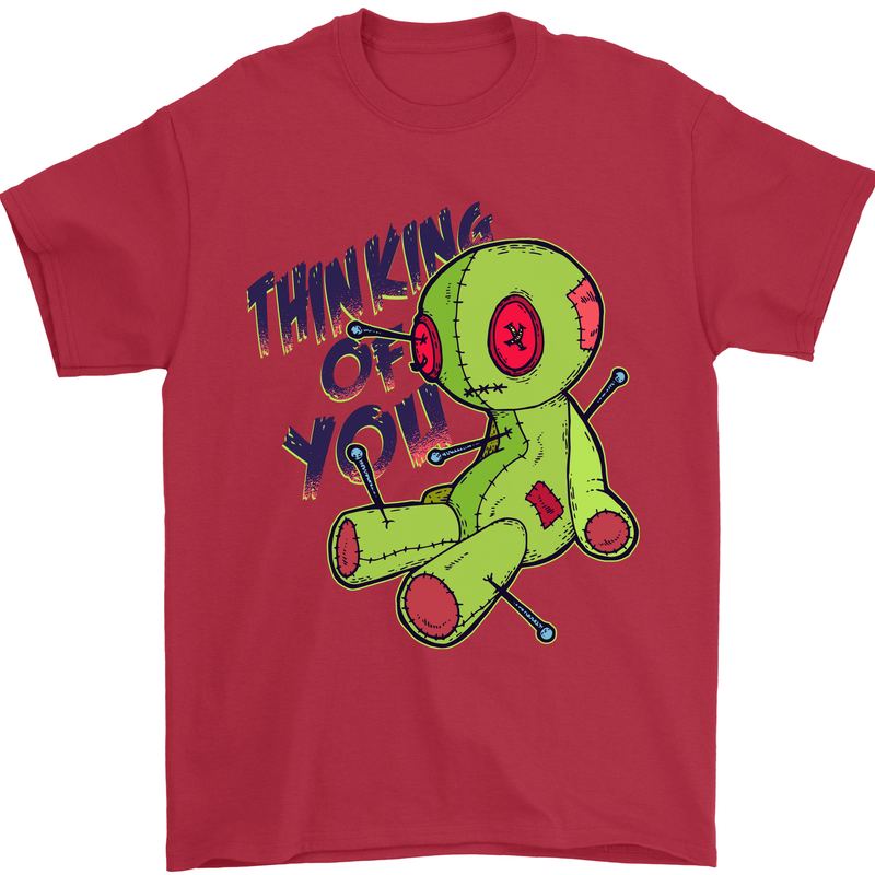 Voodoo Doll Thinking of You Halloween Black Magic Mens T-Shirt 100% Cotton Red