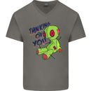 Voodoo Doll Thinking of You Halloween Black Magic Mens V-Neck Cotton T-Shirt Charcoal