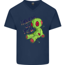 Voodoo Doll Thinking of You Halloween Black Magic Mens V-Neck Cotton T-Shirt Navy Blue