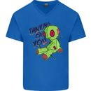 Voodoo Doll Thinking of You Halloween Black Magic Mens V-Neck Cotton T-Shirt Royal Blue