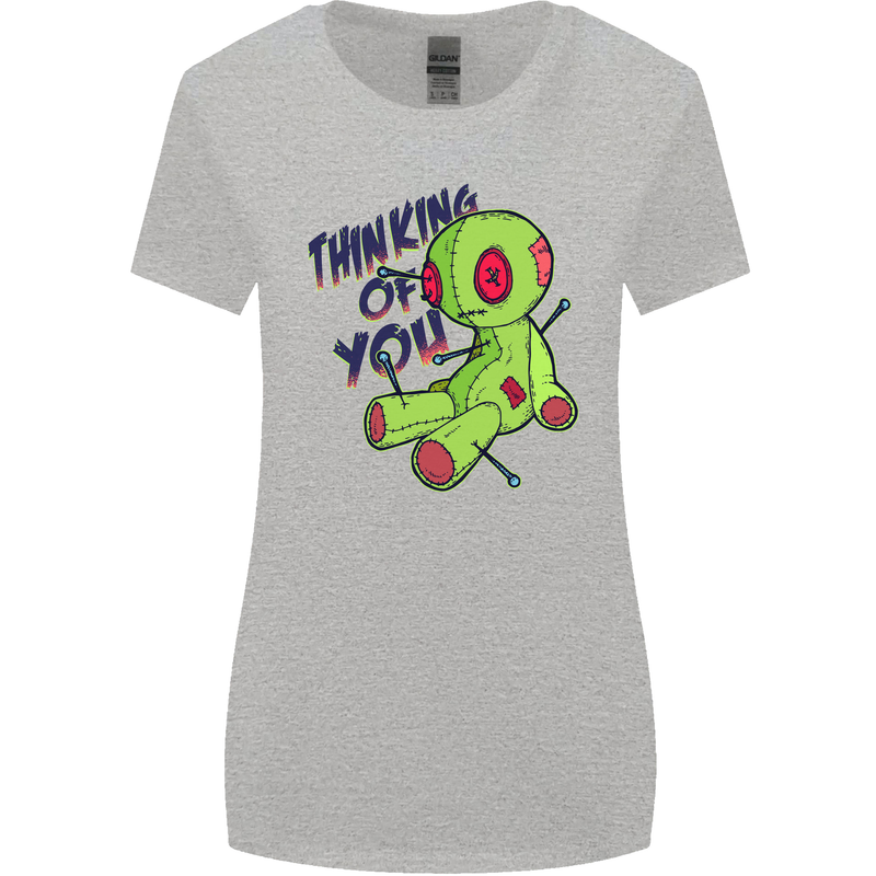 Voodoo Doll Thinking of You Halloween Black Magic Womens Wider Cut T-Shirt Sports Grey