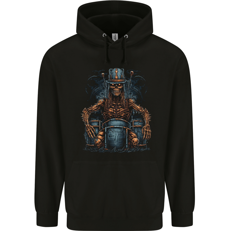 Voodoo Drummer Skull  Drumming Heavy Metal Mens 80% Cotton Hoodie Black