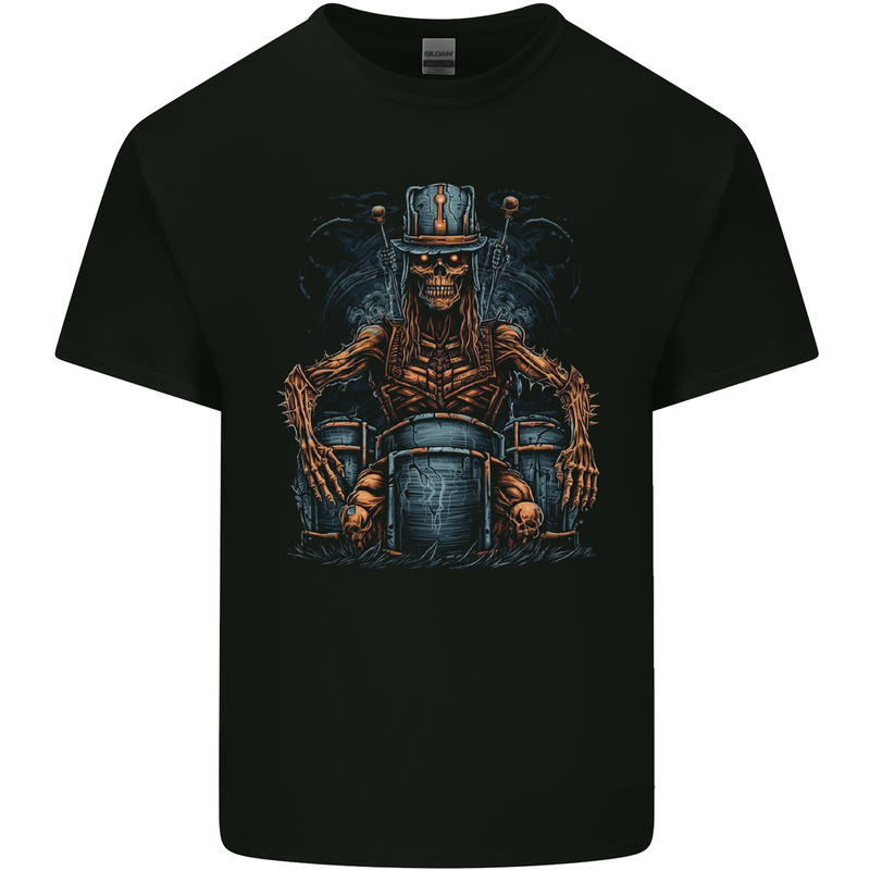 Voodoo Drummer Skull  Drumming Heavy Metal Mens Cotton T-Shirt Tee Top Black
