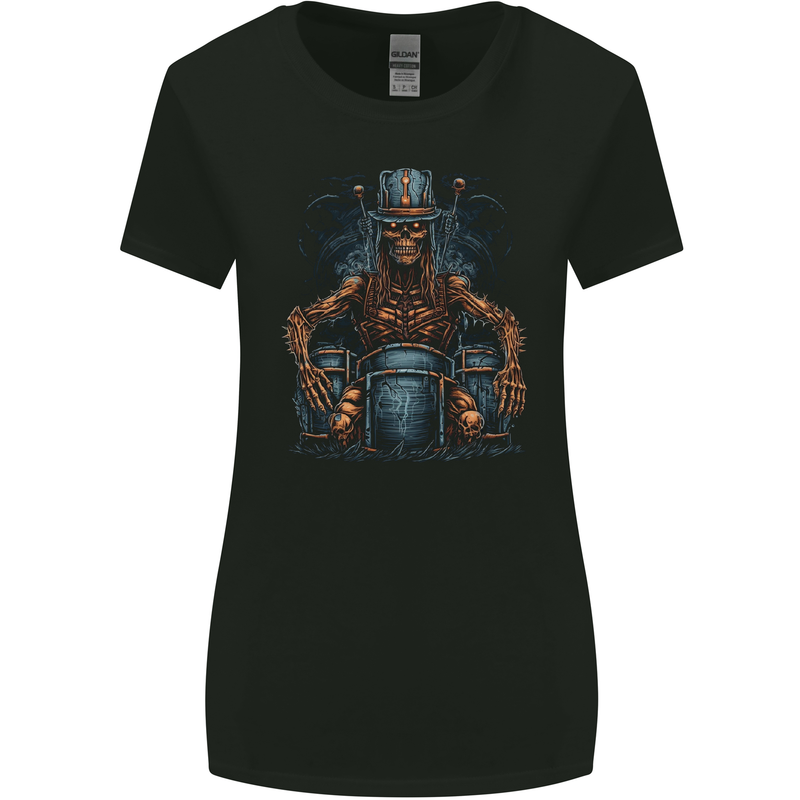 Voodoo Drummer Skull  Drumming Heavy Metal Womens Wider Cut T-Shirt Black