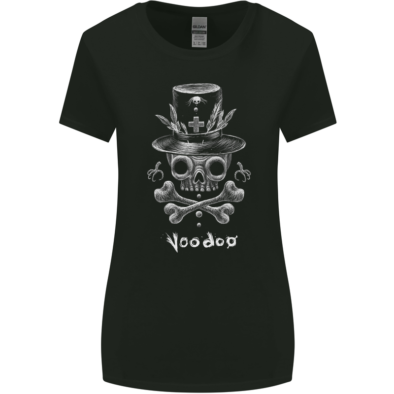 Voodoo Skull Gothic Goth Rock Music Biker Womens Wider Cut T-Shirt Black