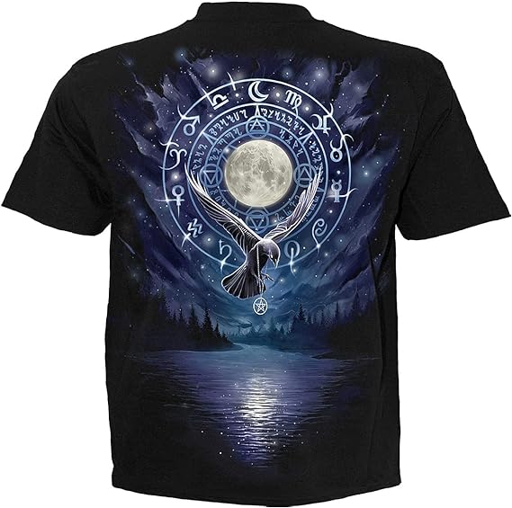 Witchcraft Mens T-Shirt by Spiral Direct Crow Celestial Full Moon Skull
