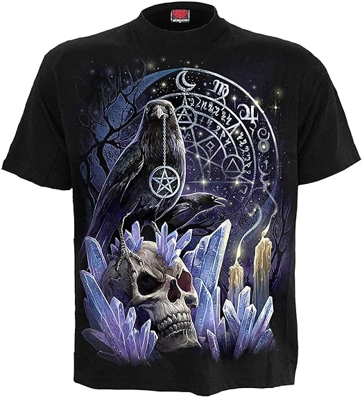 Witchcraft Mens T-Shirt by Spiral Direct Crow Celestial Full Moon Skull