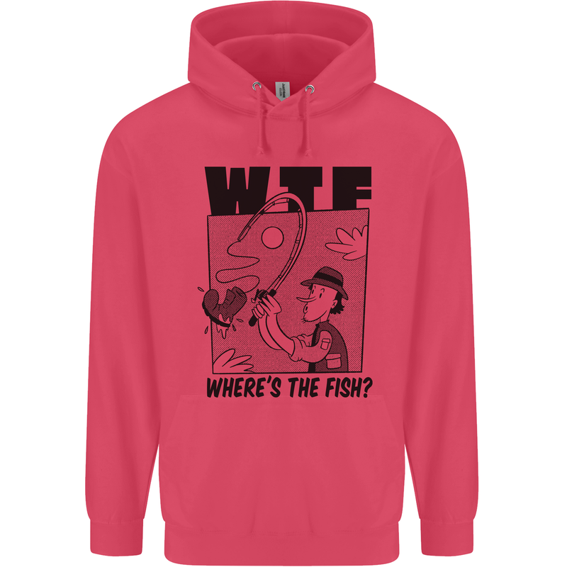 WTF Wheres the Fish Funny Fishing Fisherman Childrens Kids Hoodie Heliconia