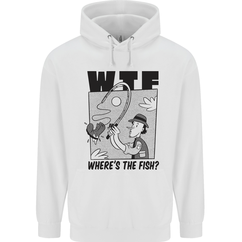WTF Wheres the Fish Funny Fishing Fisherman Childrens Kids Hoodie White