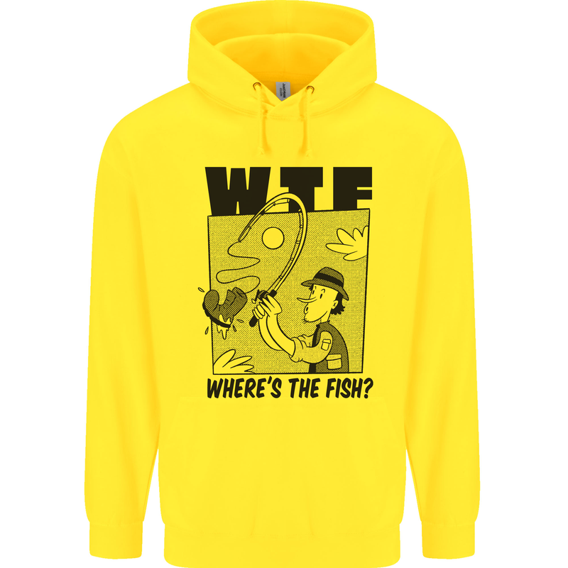 WTF Wheres the Fish Funny Fishing Fisherman Childrens Kids Hoodie Yellow