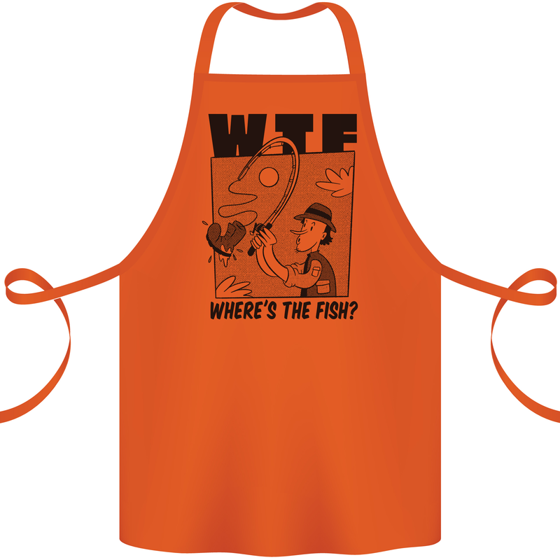 WTF Wheres the Fish Funny Fishing Fisherman Cotton Apron 100% Organic Orange