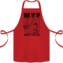 WTF Wheres the Fish Funny Fishing Fisherman Cotton Apron 100% Organic Red