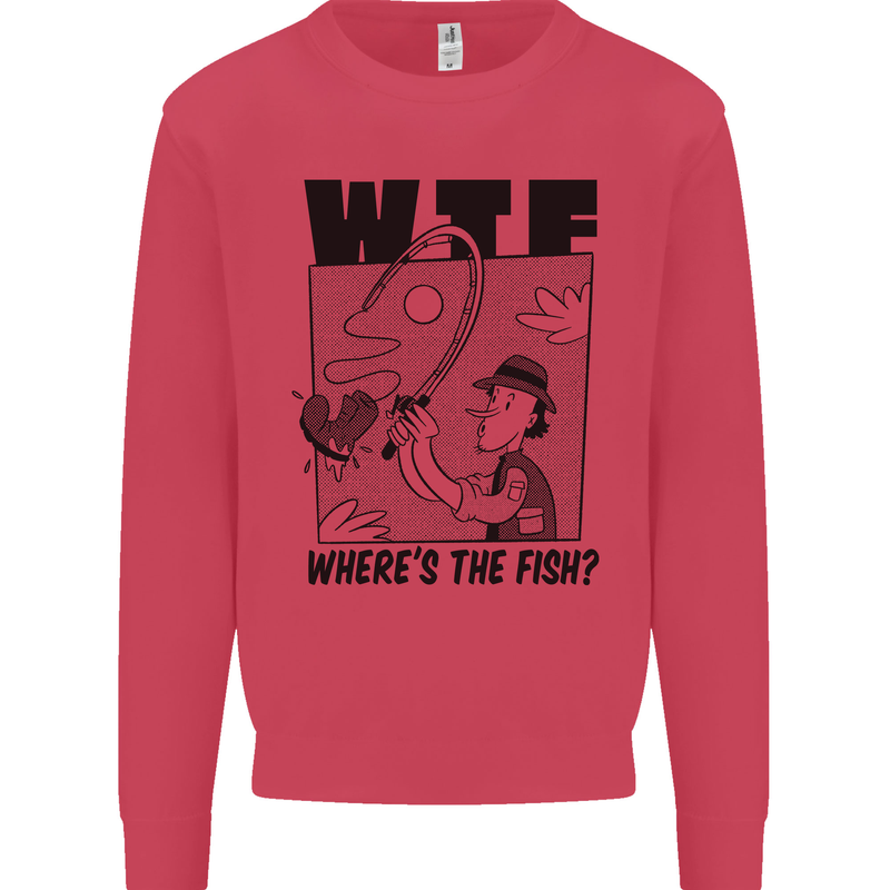 WTF Wheres the Fish Funny Fishing Fisherman Kids Sweatshirt Jumper Heliconia