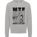 WTF Wheres the Fish Funny Fishing Fisherman Kids Sweatshirt Jumper Sports Grey