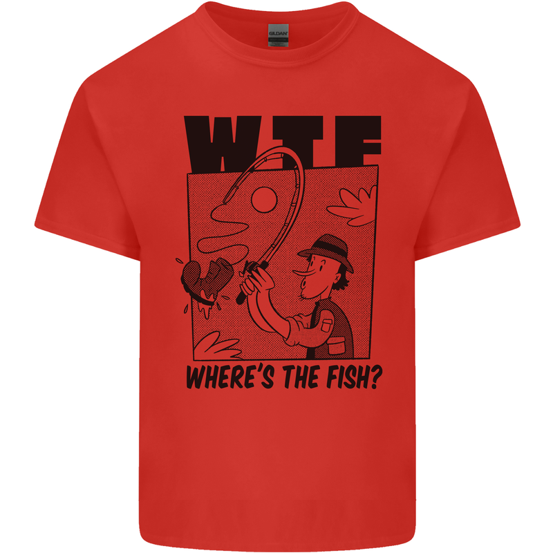 WTF Wheres the Fish Funny Fishing Fisherman Kids T-Shirt Childrens Red