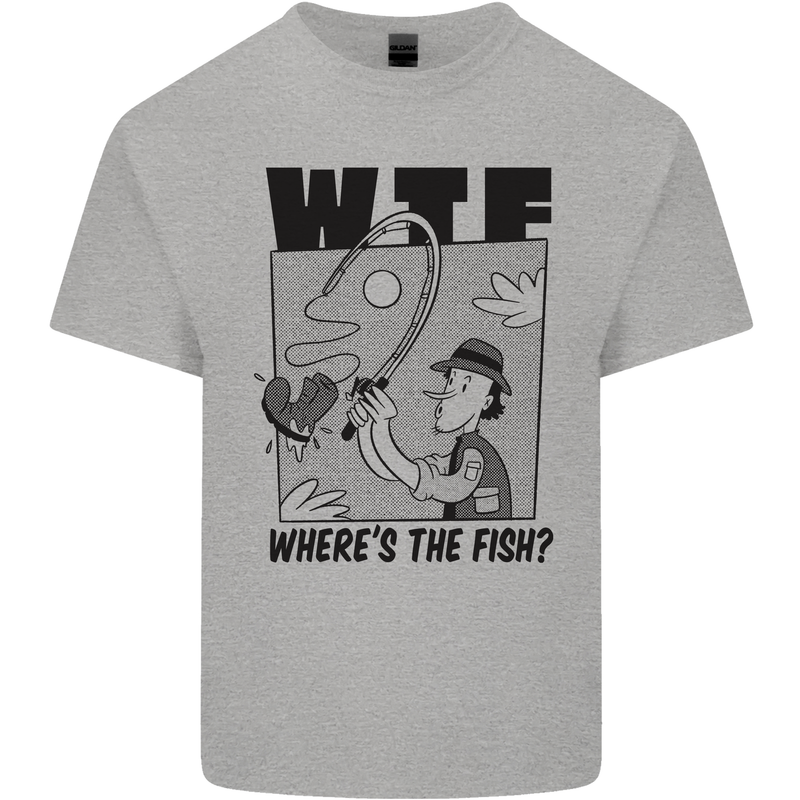 WTF Wheres the Fish Funny Fishing Fisherman Kids T-Shirt Childrens Sports Grey