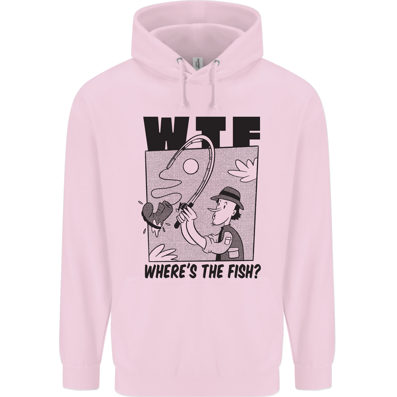 WTF Wheres the Fish Funny Fishing Fisherman Mens 80% Cotton Hoodie Light Pink