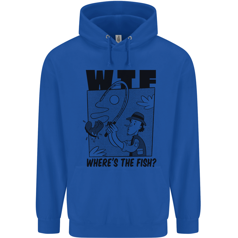 WTF Wheres the Fish Funny Fishing Fisherman Mens 80% Cotton Hoodie Royal Blue