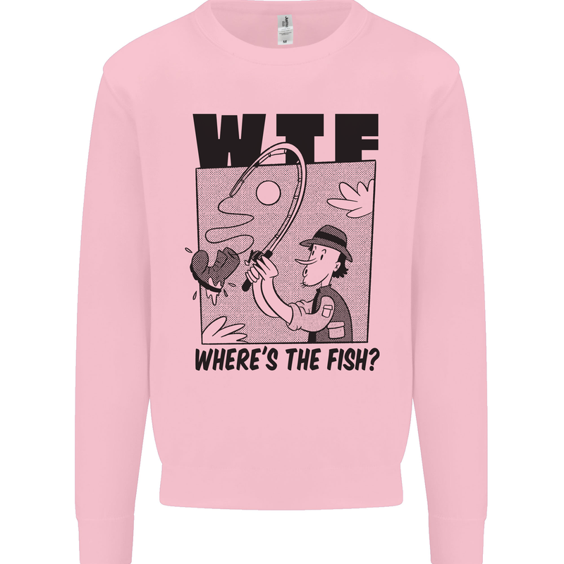 WTF Wheres the Fish Funny Fishing Fisherman Mens Sweatshirt Jumper Light Pink