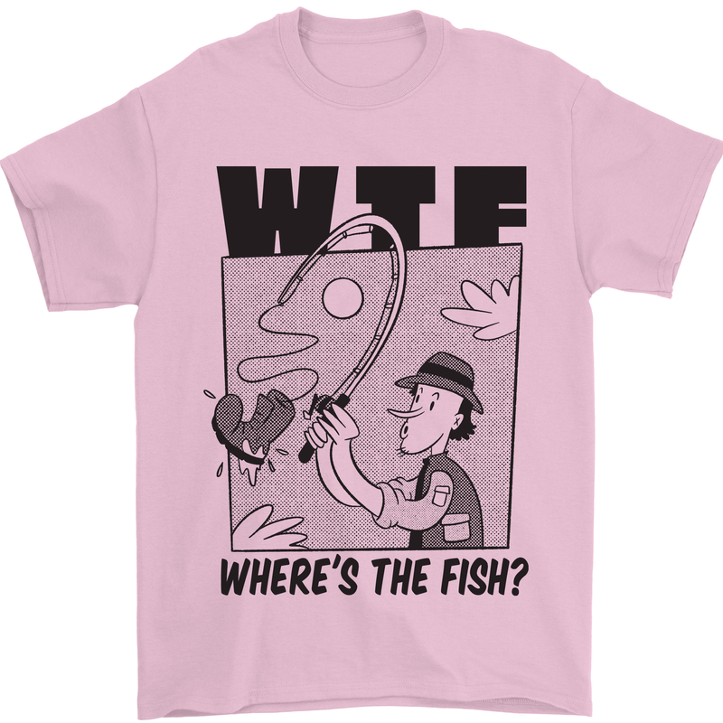 WTF Wheres the Fish Funny Fishing Fisherman Mens T-Shirt 100% Cotton Light Pink
