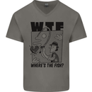 WTF Wheres the Fish Funny Fishing Fisherman Mens V-Neck Cotton T-Shirt Charcoal