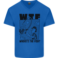 WTF Wheres the Fish Funny Fishing Fisherman Mens V-Neck Cotton T-Shirt Royal Blue