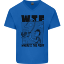 WTF Wheres the Fish Funny Fishing Fisherman Mens V-Neck Cotton T-Shirt Royal Blue