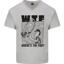 WTF Wheres the Fish Funny Fishing Fisherman Mens V-Neck Cotton T-Shirt Sports Grey
